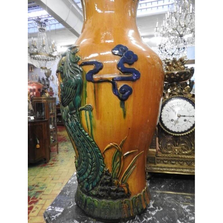 Grande vaso terracotta invetriata con fenice Cina epoca XX secolo